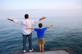 Father son ocean