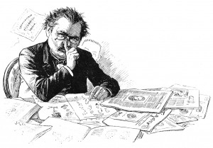 Axel Jäderin of Svenska Dagbladet, studies the concurrent newspapers.