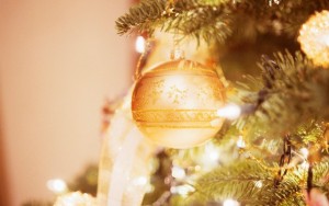 Ornament Hanging from Decorated Christmas Tree