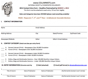 2012 NSNC Column Contest Form