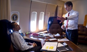"Let's incentivize the columnists with a conference discount," Treasury Secretary Tim Geithner tells the president during a flight to Macon, Ga. (Neither will be there May 4-6).