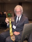 New Jersey-based writer Dave Astor displays the Jeff Kramer Mystic Tie Award he won June 27, 2015, in Indianapolis at the 39th annual conferenced of the National Society of Newspaper Columnists. Photo by Cathy Turney.