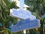 Faux streetsign of Hollywood at Sunset,, at Hong Kong Disneyland Resort