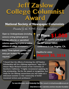 Poster for NSNC's 2016 College Columnist Scholarship